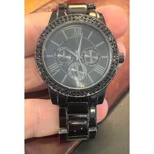 Women's Gun Metal Tone Aldo Watch, Black Crystal Accents